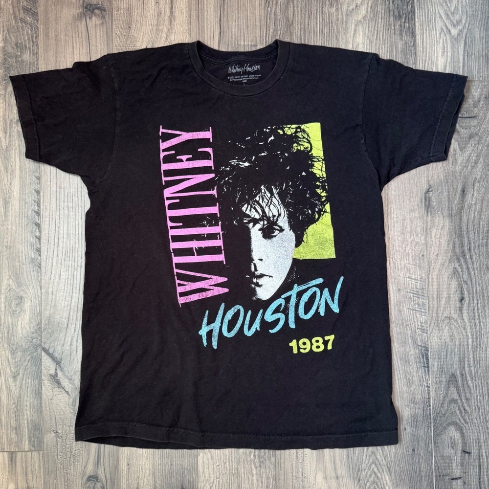 Whitney Houston 1987 Tour Concert‎ Black Graphic T Shirt Size L